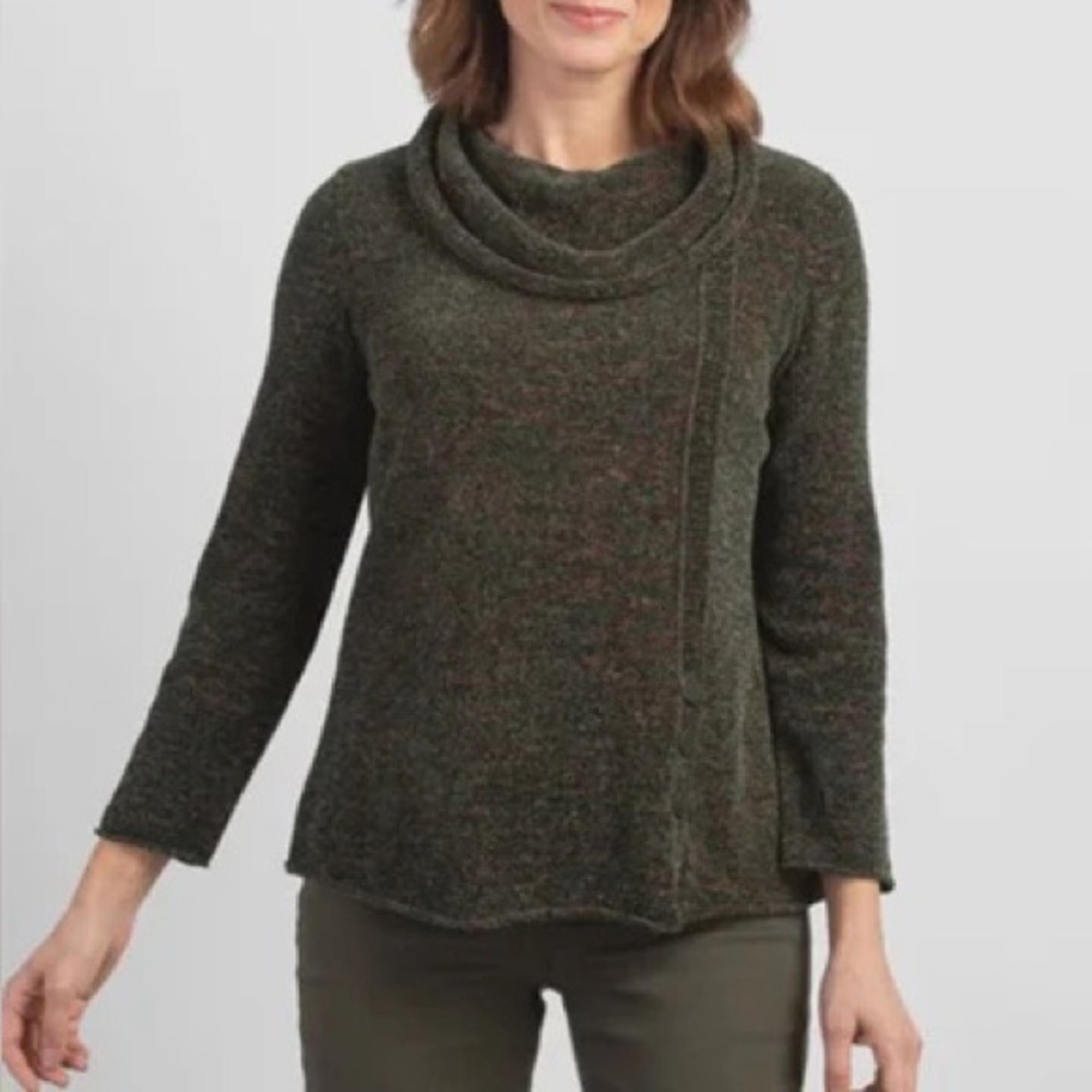 HABITAT CHENILLE TWEED COWL NECK TUNIC SWEATER IN LOGAN GREEN Sz XS